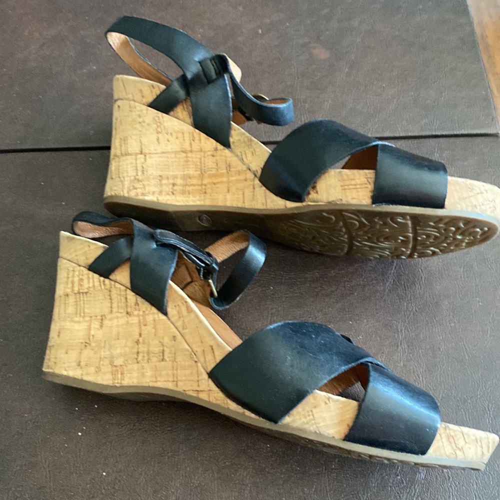 Clarks Sandals Black with wedge cork heel